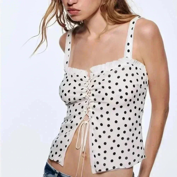 NWOT ZARA CONTEMPORARY POLKA DOR BLOUSE XS - Picture 2 of 8